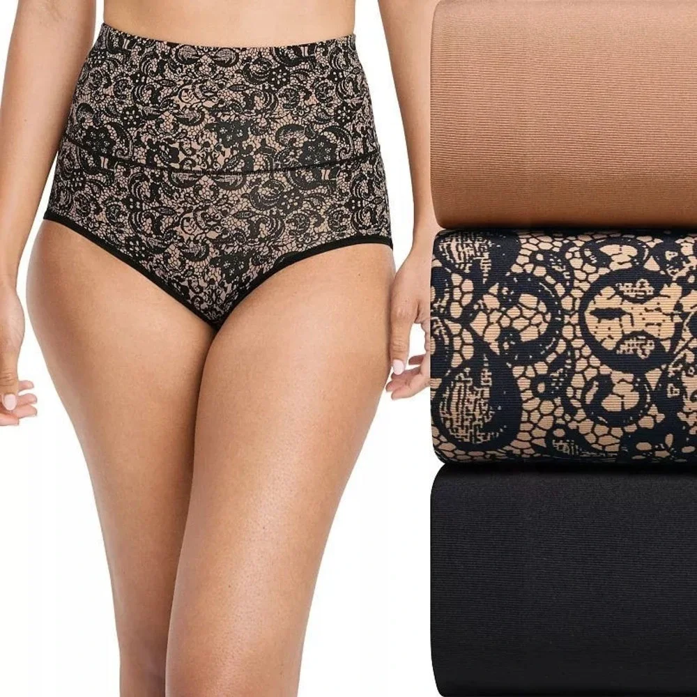 Jockey Women's 3-Pack Skimmies 360° Smoothing Brief Panty Set - Lace Print - XL